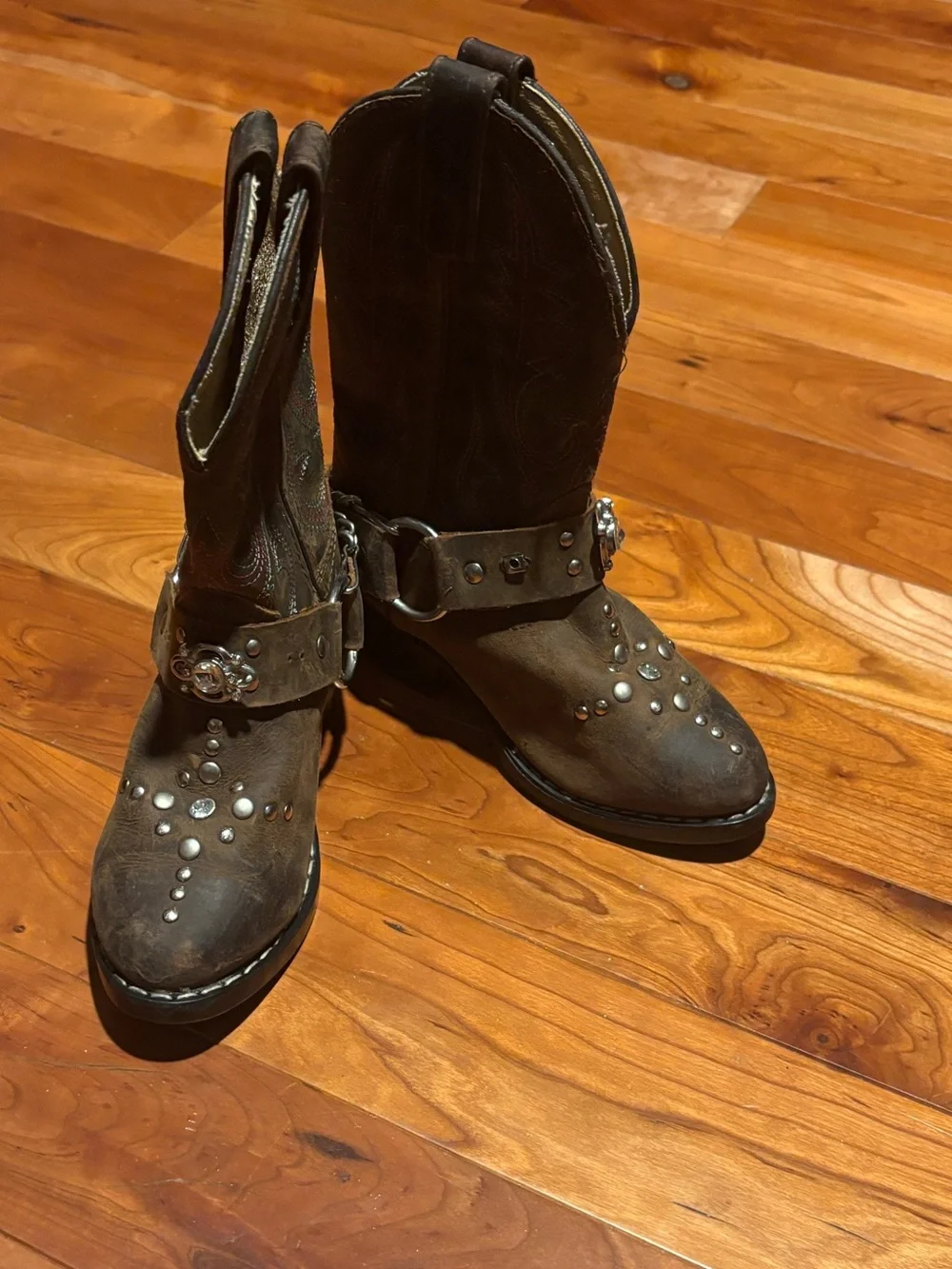 SIZE 10 Youth “Brown Starlight” Boot Chain Leather Cowboy Boots